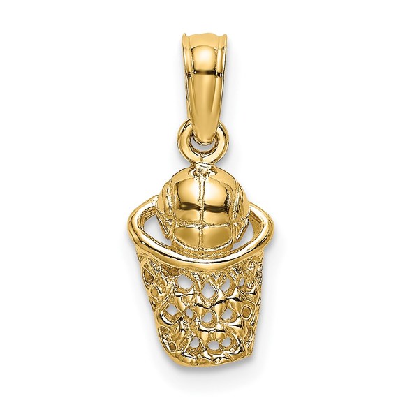 14k Yellow Gold Genuine Sports Basketball w/Net Charm - Picture 1 of 5